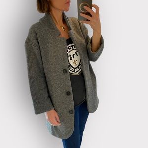 Burberry heather gray cashmere wool soft sweater cardigan coat jacket trench S P